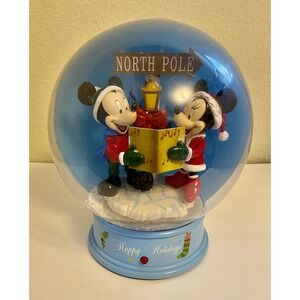 GEMMY‎ Disney Mickey & Minnie Christmas Musical Waterless Snow Globe Works AS-IS